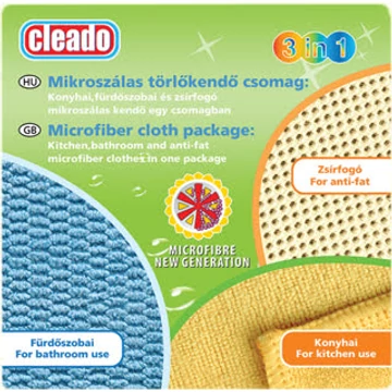 CLEADO lavete din microfibră – 3 buc/pachet, 32×32 cm (baie, bucătărie, degresantă)